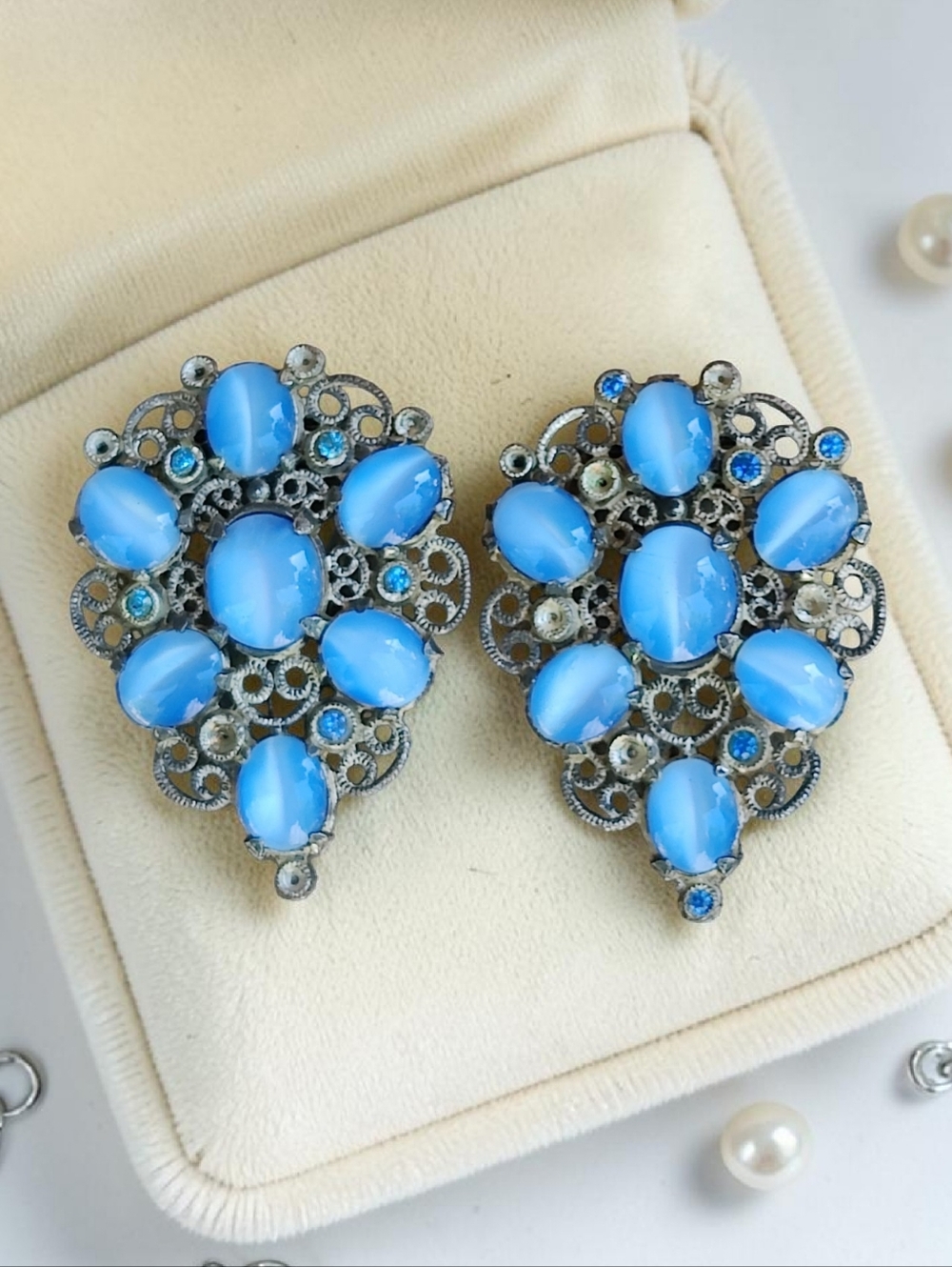 Vintage Art Deco Blue Moonglow Dress Clips